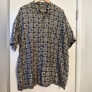 Vintage Robert Stock Button Up Large Brown 100% Silk Lightweight